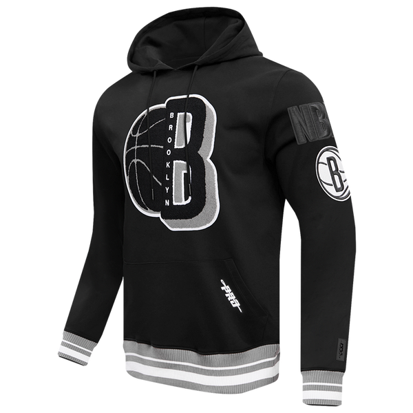 Pro Standard NETS MASH UP RIB FLC PO HOODIE - Men's - Black/Gray - Image 3