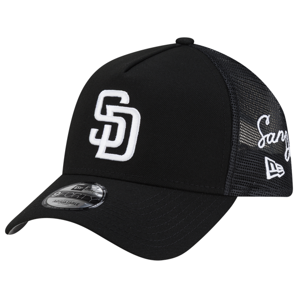New Era Padres 940AF Script Trucker Cap - Adult - Black