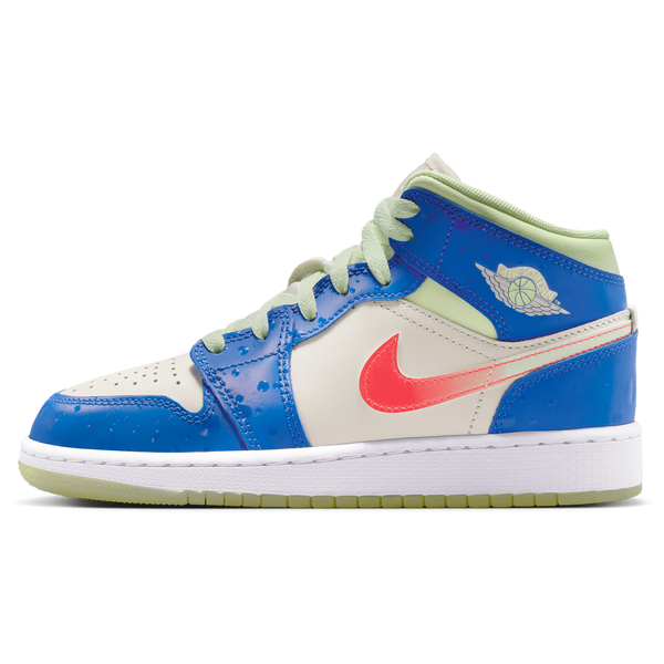 Jordan AJ 1 Mid - Boys' Grade School - Blue/Tan/Volt - Image 2
