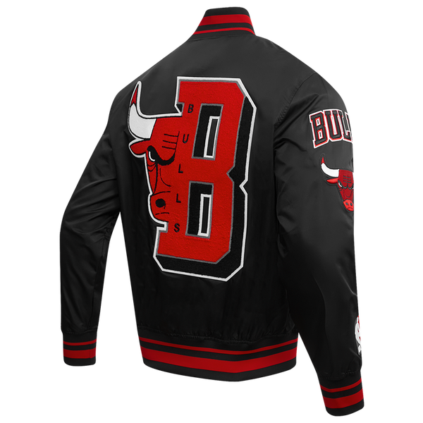 Pro Standard Chicago Bulls Mash Up Rib Satin Jacket - Men's - Black/Black/Red - Image 4