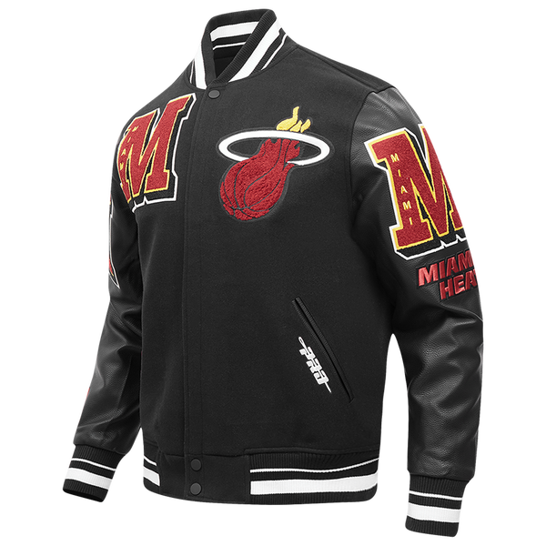 Pro Standard Miami Heat Mash Up Rib Wool Varsity Jacket - Men's - Black - Image 3