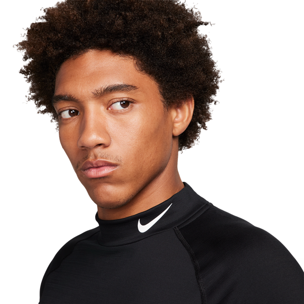 Nike Pro Top Warm LS Mock - Men's - Black/White - Image 3