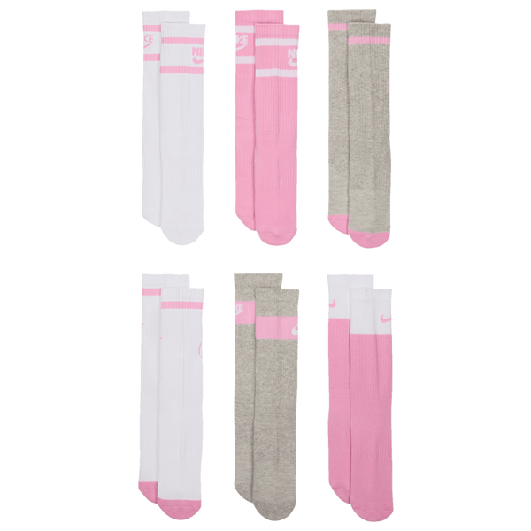 Nike 6 Pack Cushioned Crew Socks - Boys' Grade School - Grey/White/Pink - Image 3