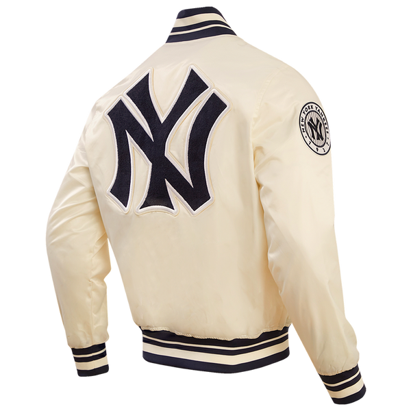 Pro Standard New York Yankees Retro Classic Rib Satin Jacket - Men's - Eggshell/Midnight Navy - Image 4