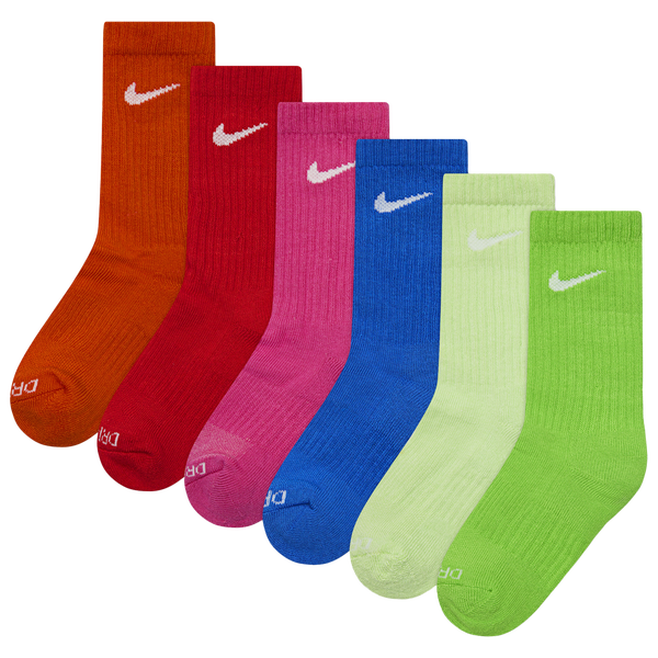 Nike 6 Pack Dri-FIT Performance Basic Crew Socks - Boys' Preschool - Barely Volt