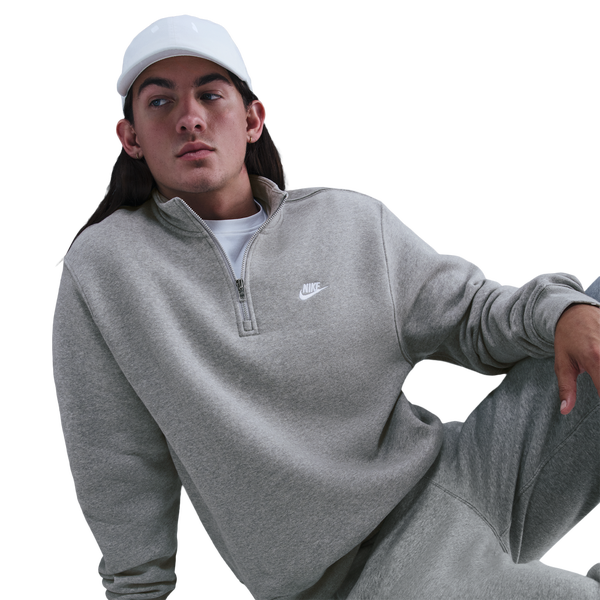 Nike Club Fleece Half-Zip - Men's - Lt Smoke Grey/Dk Grey Heather/White - Image 5