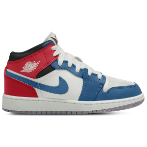 Jordan AJ 1 Mid - Boys' Grade School - True Blue/Varsity Red/Summit White